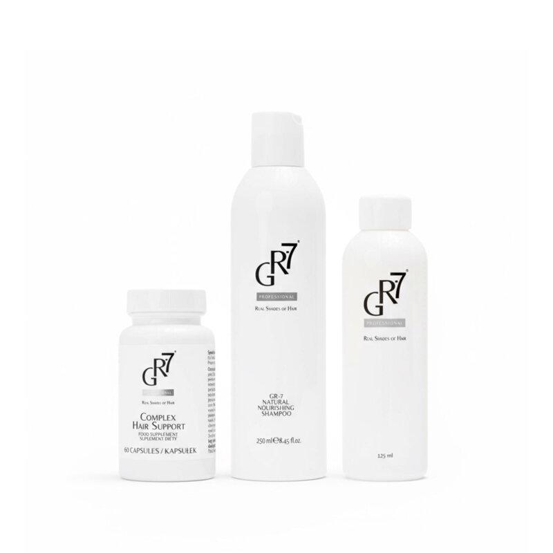 Behandlung gegen graues Haar: SET GR-7® Anti-Grau-Tonic + Vitaminkomplex + Shampoo Behandlung gegen graues Haar: SET GR-7® Anti-Grau-Tonic + Vitaminkomplex + Shampoo
