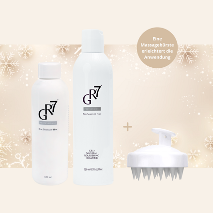 Zweikomponentenbehandlung gegen graues Haar GR-7 Tonic + Shampoo + Massagebürste inklusive